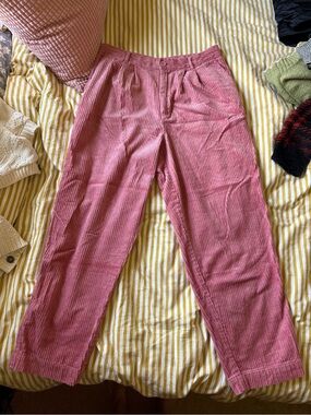 High-Waist Pink Corduroy Trousers